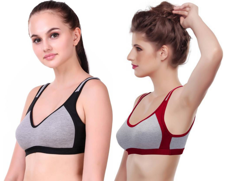 MagneFashion Cotton Sports Bra Combo Black Maroon