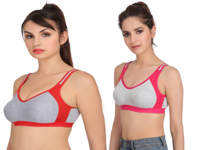 MagneFashion Cotton Sports Bra Combo Red Pink