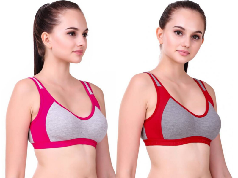 MagneFashion Cotton Sports Bra Combo Pink Red