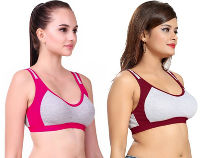 MagneFashion Cotton Sports Bra Combo Pink Maron