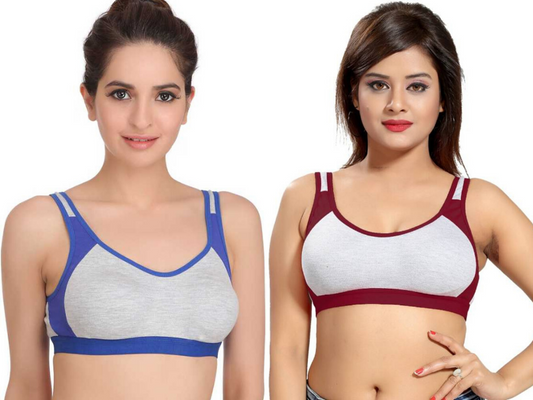 MagneFashion Cotton Sports Bra Combo Blue Maroon