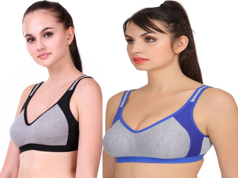 MagneFashion Cotton Sports Bra Combo Black Blue