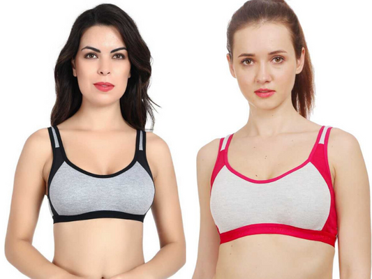 MagneFashion Cotton Sports Bra Combo Black Red