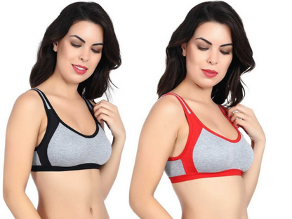 MagneFashion Cotton Sports Bra Combo Black Red