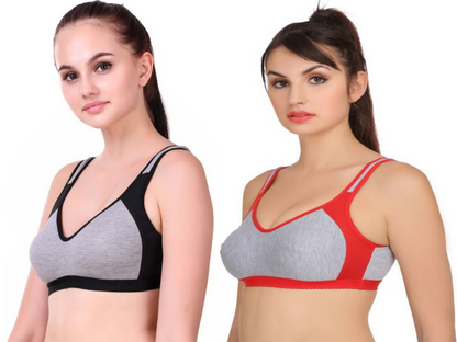 MagneFashion Cotton Sports Bra Combo Black Red