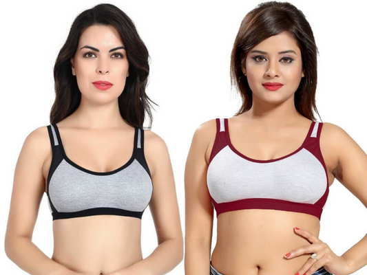 MagneFashion Cotton Sports Bra Combo Black Maroon