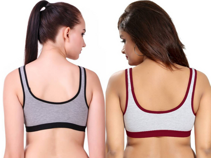 MagneFashion Cotton Sports Bra Combo Black Maroon
