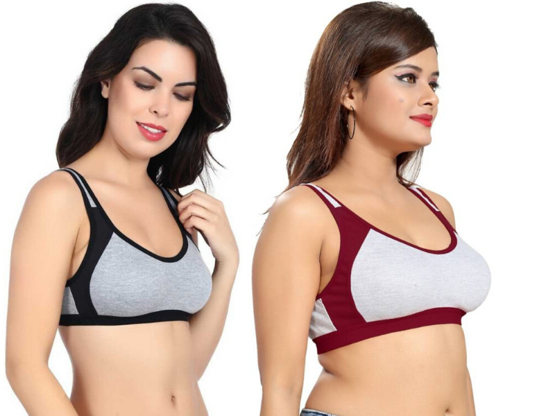 MagneFashion Cotton Sports Bra Combo Black Maroon