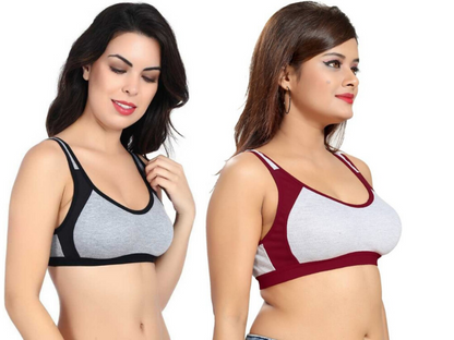 MagneFashion Cotton Sports Bra Combo Black Maroon