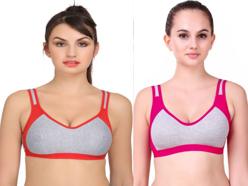 MagneFashion Cotton Sports Bra Combo Red Pink