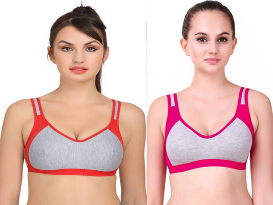 MagneFashion Cotton Sports Bra Combo Red Pink