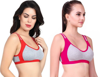 MagneFashion Cotton Sports Bra Combo Red Pink