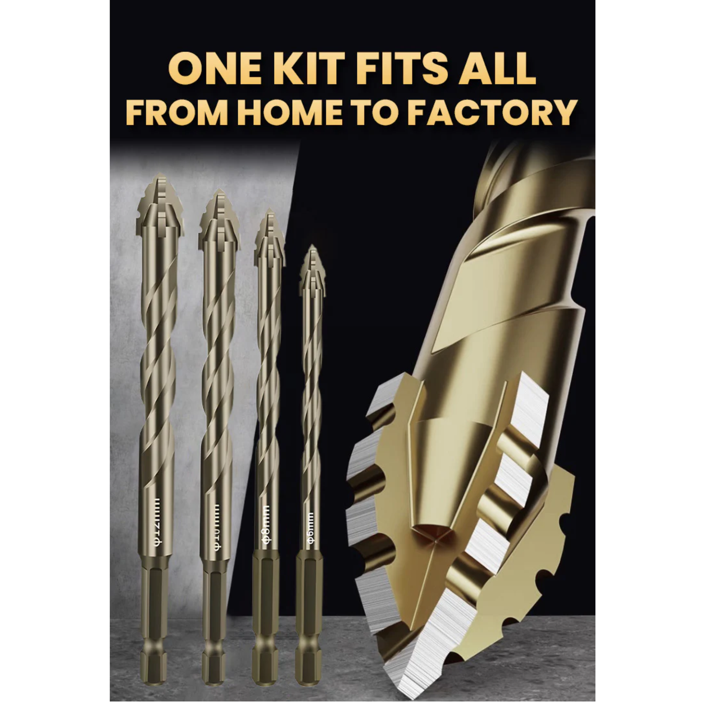 ZOVRA™ High-Strength 4-Flute Serrated Eccentric Drill Bit Kit- (Set of 13)