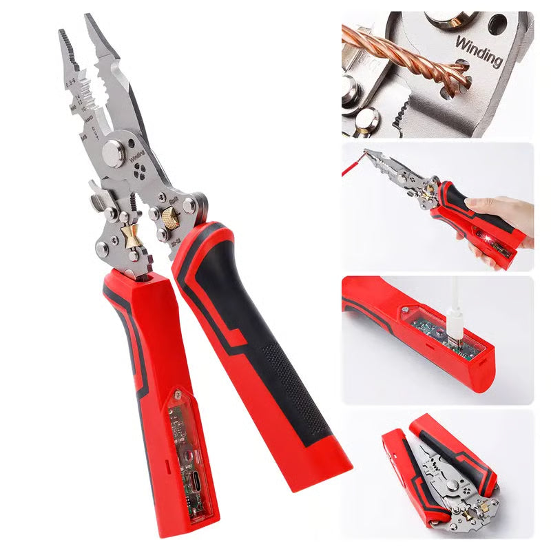 🔥LAST DAY SALE 49% OFF-🛠️16 in 1 Wire Stripper Twister for Cutting and Pulling Wires,Cable Scissors,Voltage Tester Pliers, 12V to 250V Live,Null,Hot Wire Judgment AC DC, Audible and Flashing LED Alarms