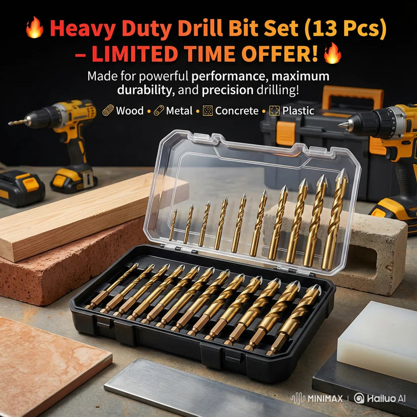 ZOVRA™ ++ New High-Strength 4-Flute Serrated Eccentric Drill Bit Kit- (Set of 13)