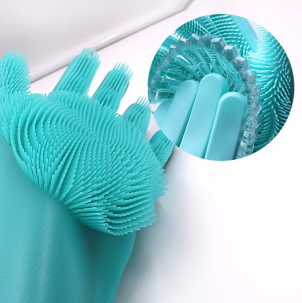 Super Silicone Scrubber Rubber Cleaning Gloves Food Grade Dish washing, Magic Glove For Kitchen Bathroom Pet Care Grooming Hair