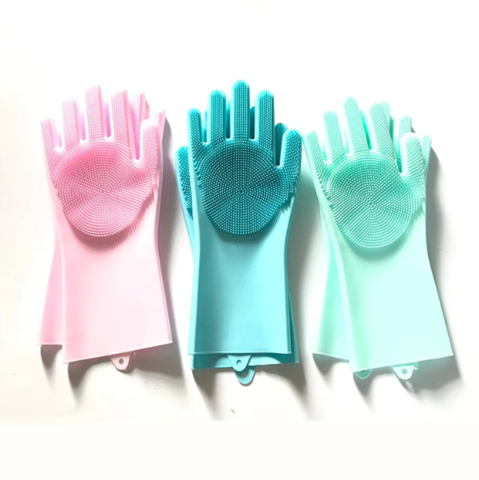 Super Silicone Scrubber Rubber Cleaning Gloves Food Grade Dish washing, Magic Glove For Kitchen Bathroom Pet Care Grooming Hair