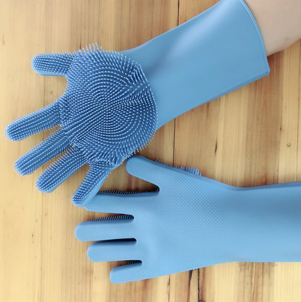 Super Silicone Scrubber Rubber Cleaning Gloves Food Grade Dish washing, Magic Glove For Kitchen Bathroom Pet Care Grooming Hair