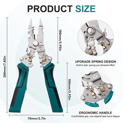 🔥LAST DAY SALE 49% OFF-🛠️16 in 1 Wire Stripper Twister for Cutting and Pulling Wires,Cable Scissors,Voltage Tester Pliers, 12V to 250V Live,Null,Hot Wire Judgment AC DC, Audible and Flashing LED Alarms